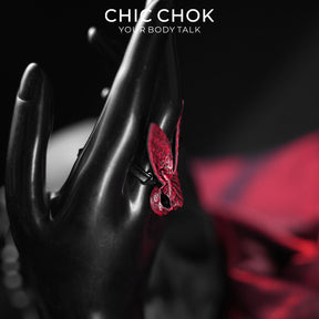 CHICCHOK Crimson Viper Rabbit Ring | Genuine Burgundy Snakeskin Statement Ring | Vampire Goth Leather Jewelry