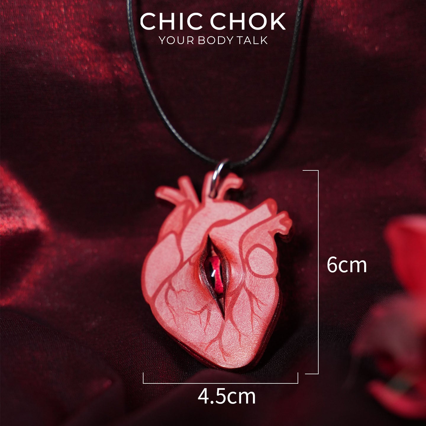 CHICCHOK Eye of the Heart Genuine Leather Necklace | Gothic Anatomical Heart Pendant | Surrealist Glass Eye Cyber Goth Jewelry