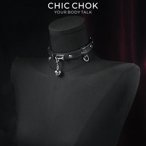 CHICCHOK Cold Silver Bell | Top-Grain Genuine Leather Bell Collar | Minimalist Dark Goth Choker
