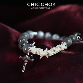 CHICCHOK Dragon Bone Star Vow Bracelet | Genuine Snake Vertebrae Opal Jewelry | Gothic Dragon Whimsical Charm