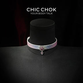 CHIC CHOK Rose crystal flower necklace – dazzling leather choker, Baroque punk style jewelry