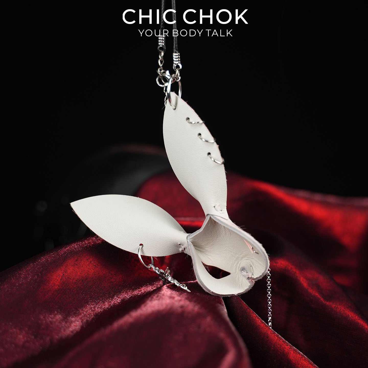 CHICCHOK Twin Shadow Rabbits | Matte Black Genuine Leather Dark Pendant | Gothic Cross-Sword Rune Accessory