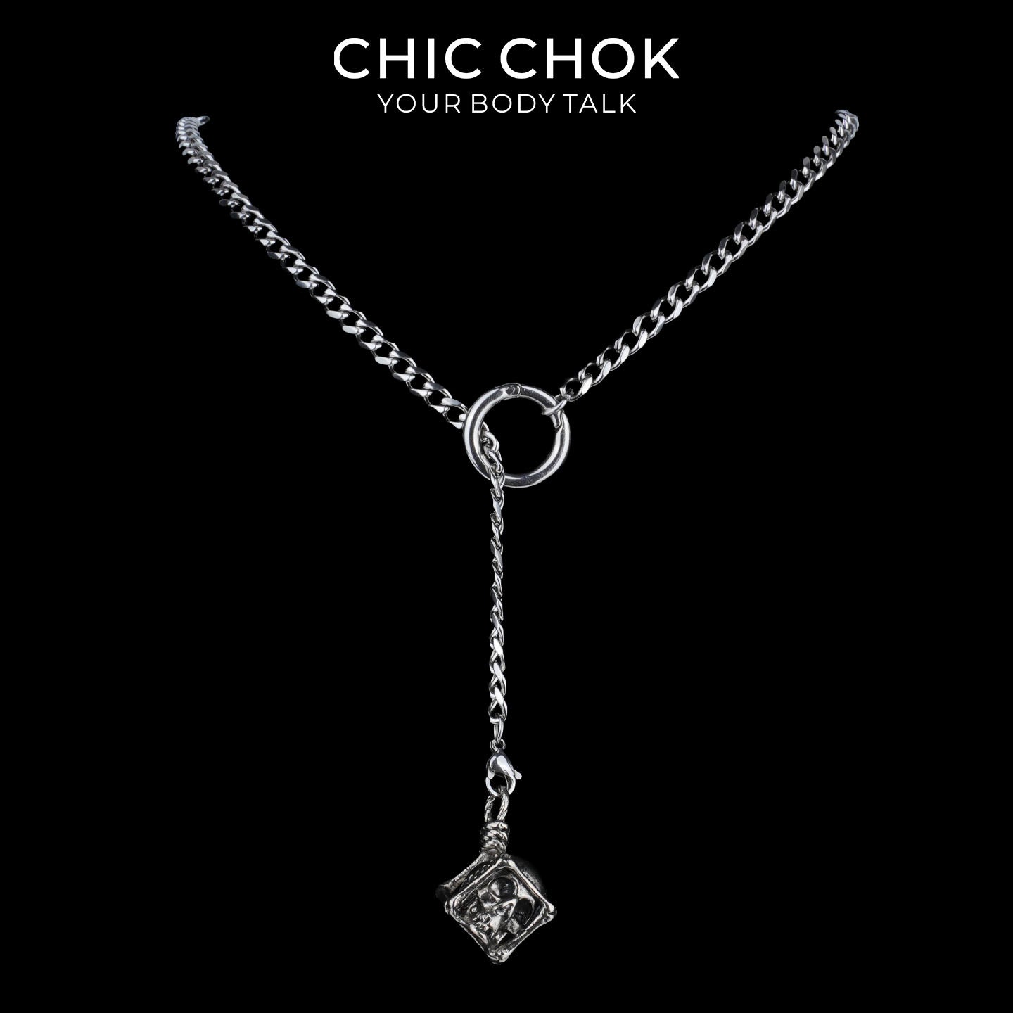 CHICCHOK Colar de Corrente Y-Lariat Subversivo | Choker Gótico de Aço Inoxidável com Elos Cubanos