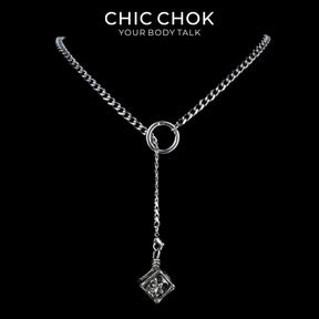 CHICCHOK Colar de Corrente Y-Lariat Subversivo | Choker Gótico de Aço Inoxidável com Elos Cubanos