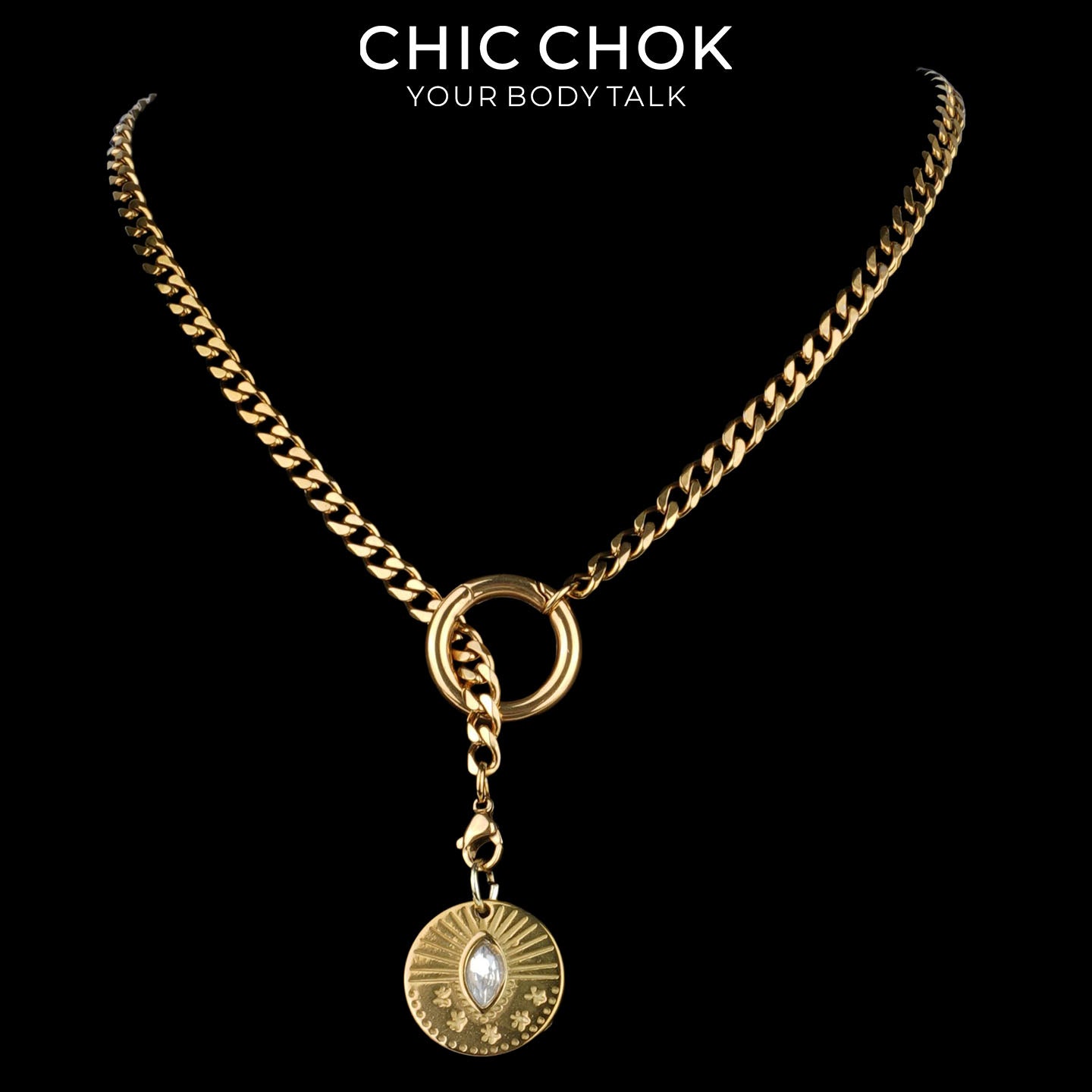 Kalung Y-Lariat Bintang Emas CHICCHOK | Rantai Kuba Baja Tahan Karat Berlapis Emas 18K | Perhiasan Coquette Liontin Hati Emas Hancur Bertekstur Antik