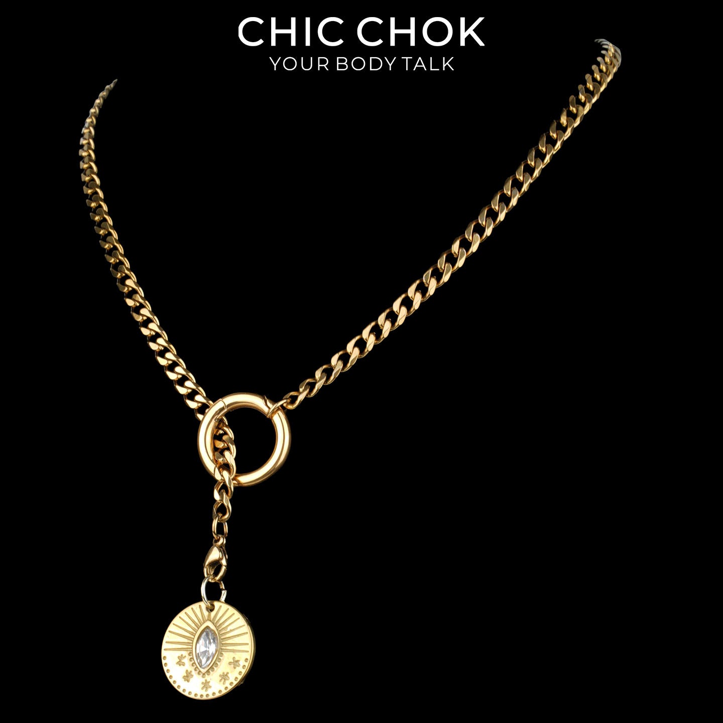 Kalung Y-Lariat Bintang Emas CHICCHOK | Rantai Kuba Baja Tahan Karat Berlapis Emas 18K | Perhiasan Coquette Liontin Hati Emas Hancur Bertekstur Antik