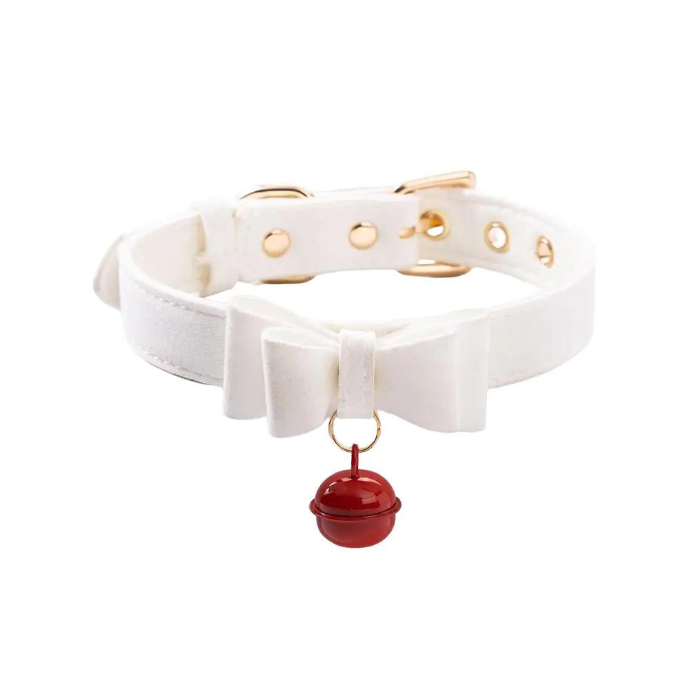 CHICCHOK[ Miss Belle ] Fashion Cute and Lovely Style, Bow Tie with Bell Daily Wear Leather Necklace Choker slipchaincollarwomen Bow Pendant Necklace bow pendant necklace