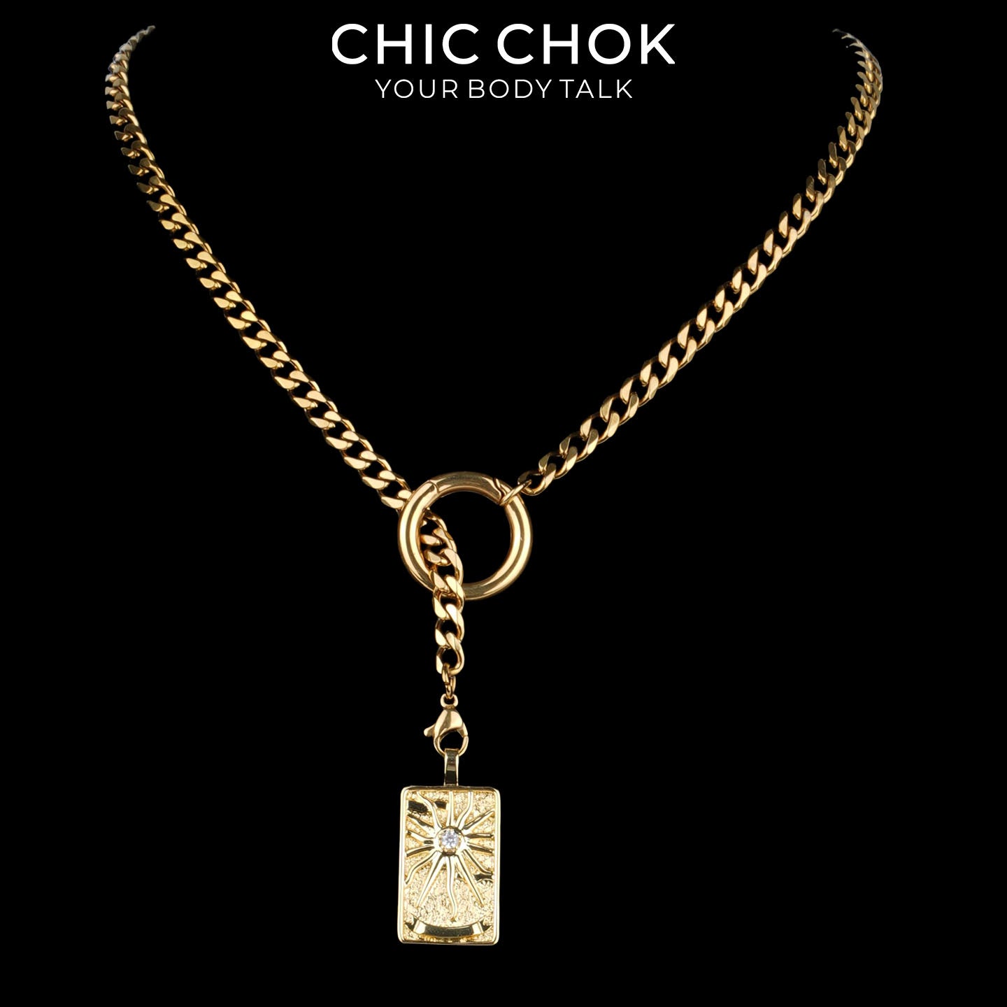 Kalung Y-Lariat Bintang Emas CHICCHOK | Rantai Kuba Baja Tahan Karat Berlapis Emas 18K | Perhiasan Coquette Liontin Hati Emas Hancur Bertekstur Antik