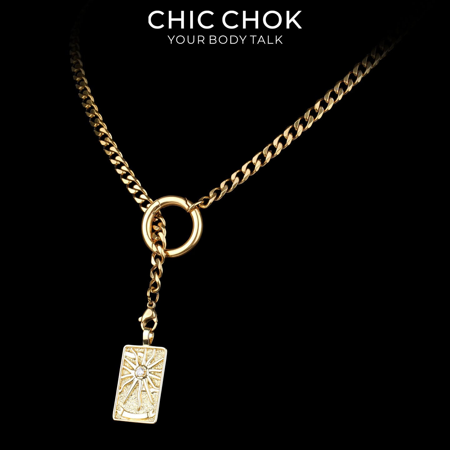 Kalung Y-Lariat Bintang Emas CHICCHOK | Rantai Kuba Baja Tahan Karat Berlapis Emas 18K | Perhiasan Coquette Liontin Hati Emas Hancur Bertekstur Antik