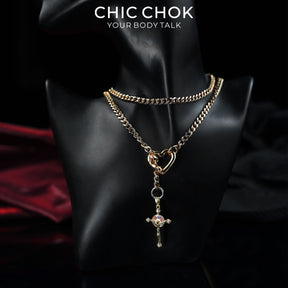 CHICCHOK Starlight Crucifix Y-Lariat Necklace | Gold Plated Jesus Cross Choker | Luxury Gothic Baroque Subversive Jewelry