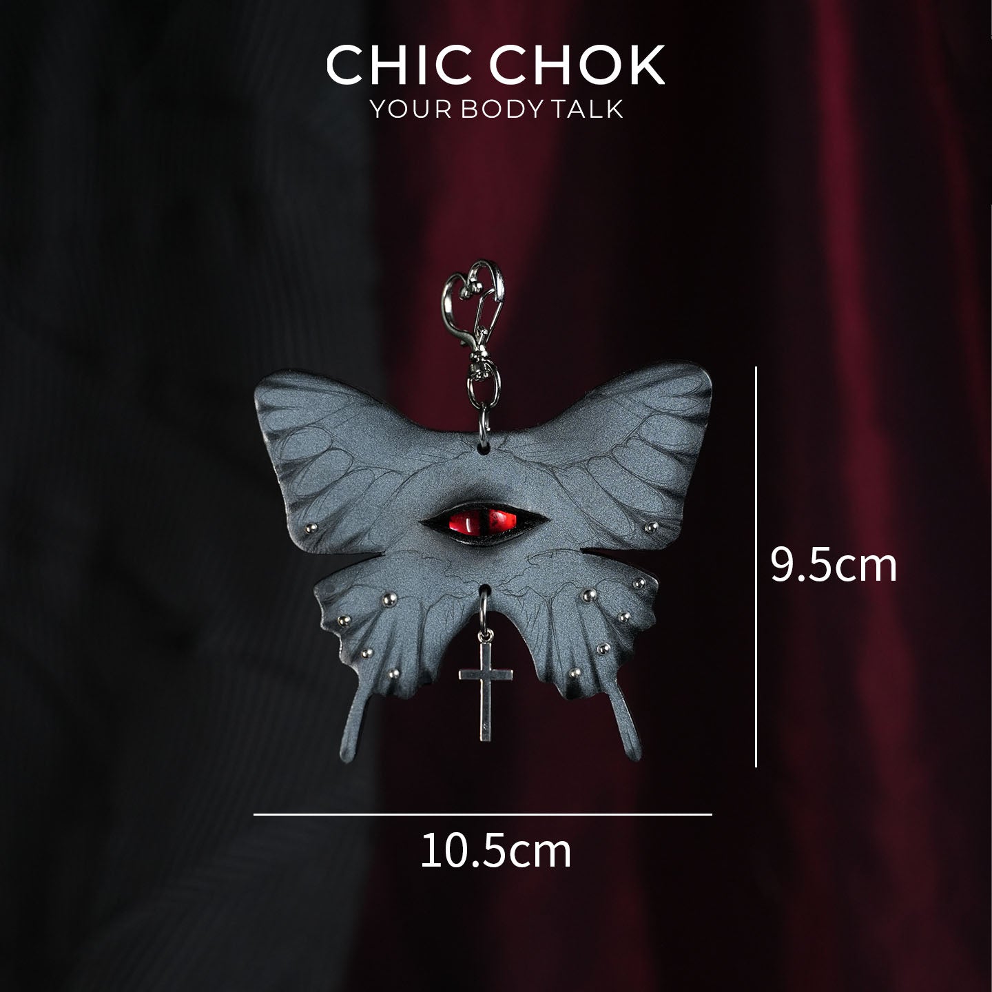 CHICCHOK Occult Psych-Butterfly Leather Pendant | Gothic Glass Eye Brooch Pin | Creepy Cute Taxidermy Cyber Punk Bag Charm