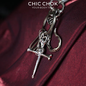 CHICCHOK Barren Bone Hook Heavy Pant Chain | Gothic Skull Cross Wallet Chain | Industrial Punk Wasteland Techwear Jewelry