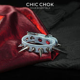 CHICCHOK Mist Isle Covenant Denim Spiked Bracelet | Gothic Light Blue Washed Canvas Cuff | Y2K Cyberpunk Heavy Metal Studded Wristband Body Armor