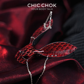 CHICCHOK Crimson Viper Rabbit | Genuine Burgundy Snakeskin Charm | Vampire Goth Bunny Pendant