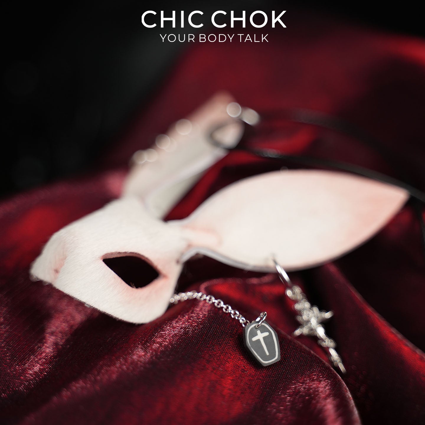 CHICCHOK Twin Shadow Rabbits | Matte Black Genuine Leather Dark Pendant | Gothic Cross-Sword Rune Accessory