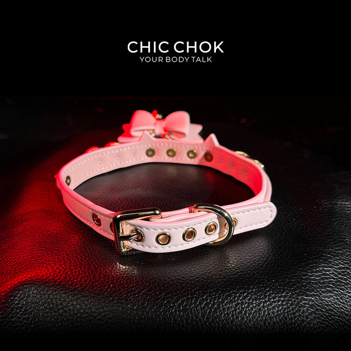 CHIC CHOK [Pearlescent kitty] Moon's Favor Pink Pearl Bow Necklace