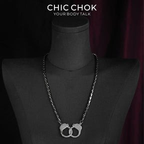 CHICCHOK Unbound Dual Rings Handcuff Necklace | Detachable Stainless Steel Double Layer Choker | Subversive Y2K Industrial Punk Multi-Wear Y-Lariat Chain Jewelry for Sensitive Skin