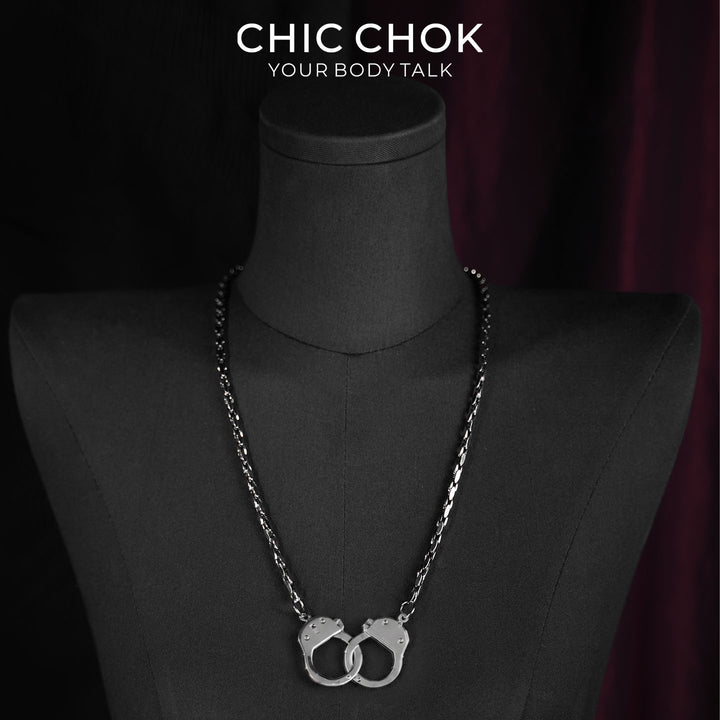 CHICCHOK Unbound Dual Rings Handcuff Necklace | Detachable Stainless Steel Double Layer Choker | Subversive Y2K Industrial Punk Multi-Wear Y-Lariat Chain Jewelry for Sensitive Skin