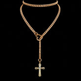 CHICCHOK Sacred Heart Emerald Shadow Kalung Y-Lariat | Choker Salib Barok Berlapis Emas | Perhiasan Tubuh Gotik Mewah Berzircon