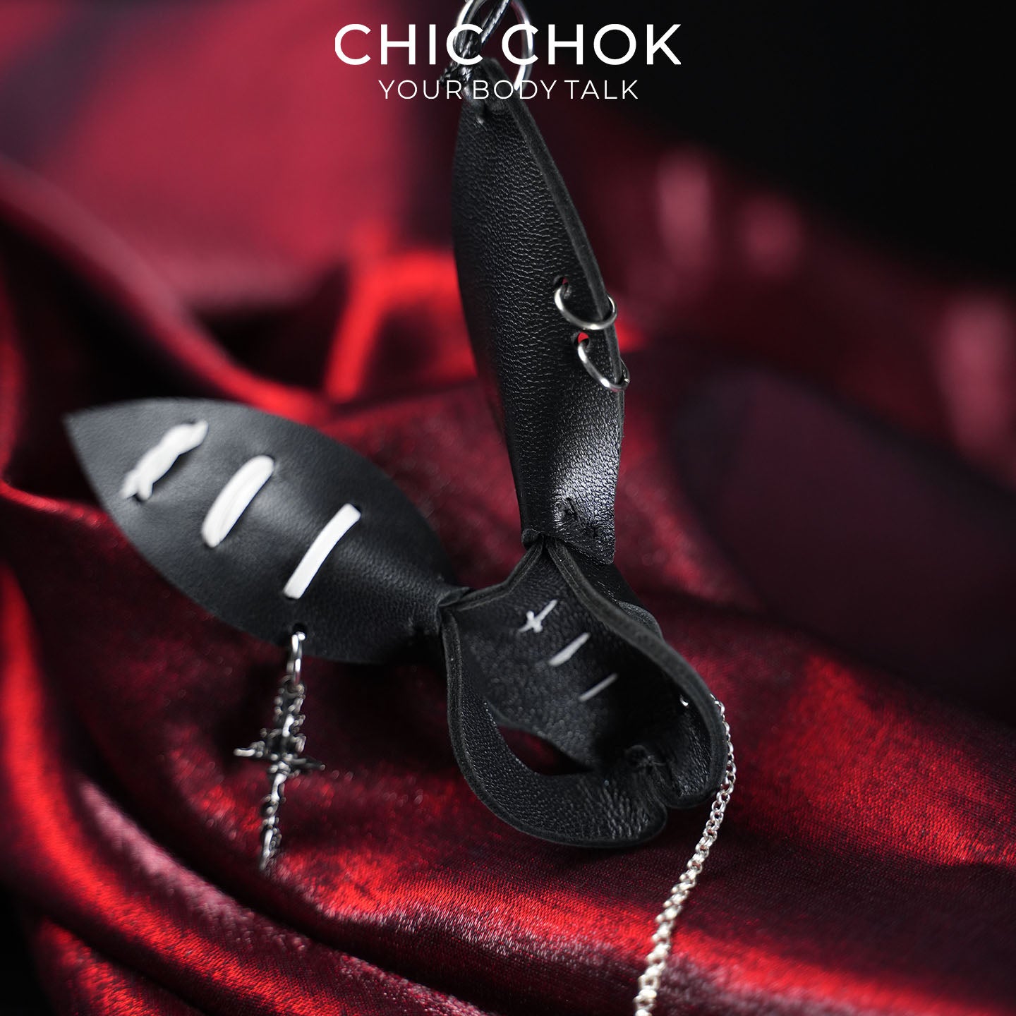 CHICCHOK Twin Shadow Rabbits | Matte Black Genuine Leather Dark Pendant | Gothic Cross-Sword Rune Accessory