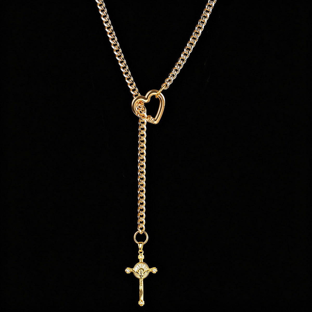 CHICCHOK Starlight Crucifix naszyjnik Y-lariat | Pozłacany choker z krzyżem Jezusa | Luksusowa gotycko-barokowa subwersywna biżuteria