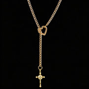 CHICCHOK Starlight Crucifix Y-Lariat Necklace | Gold Plated Jesus Cross Choker | Luxury Gothic Baroque Subversive Jewelry
