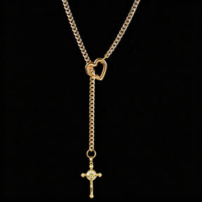 CHICCHOK Starlight Crucifix Y-Lariat Necklace | Gold Plated Jesus Cross Choker | Luxury Gothic Baroque Subversive Jewelry