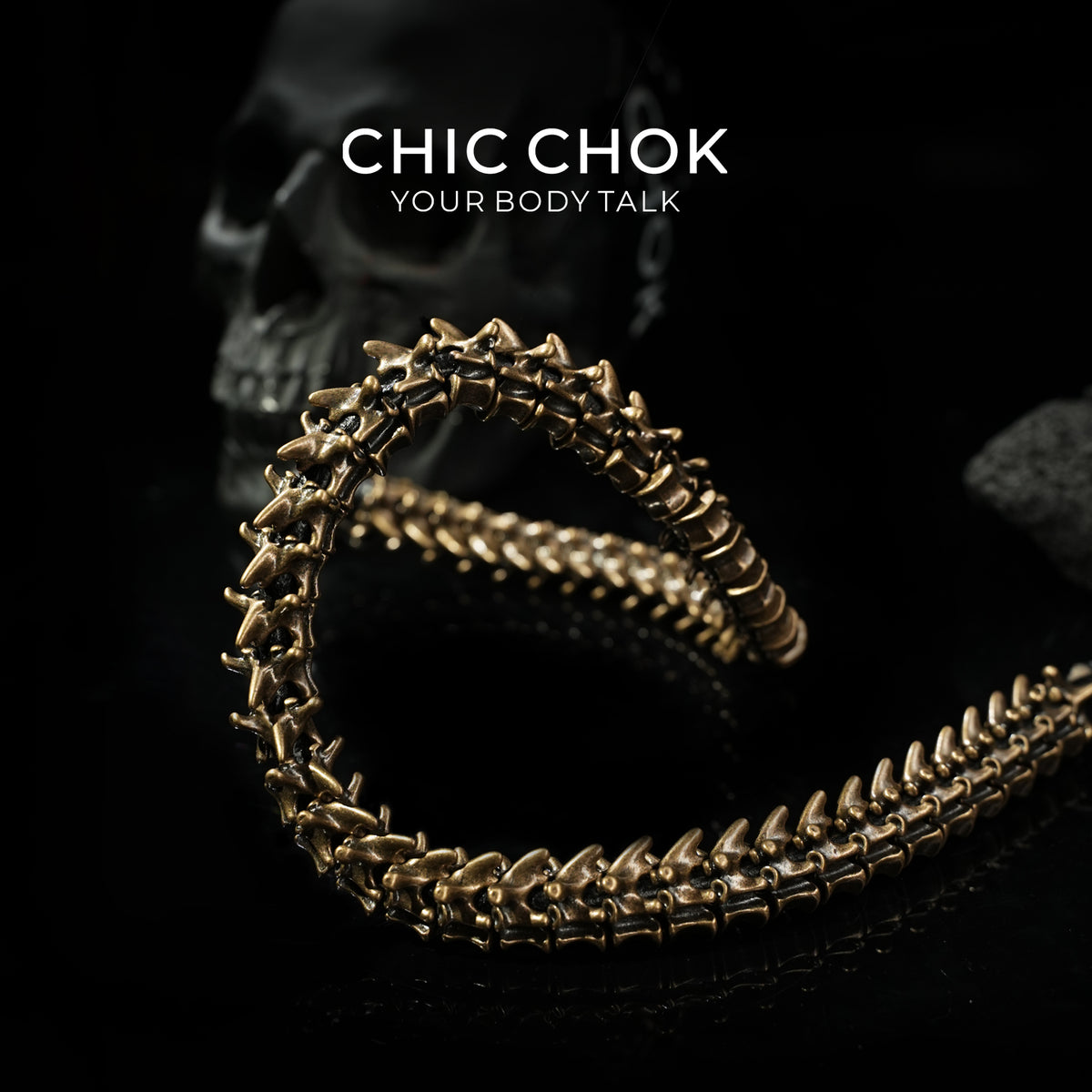 [CHICCHOK] Dragon Themed Choker - Bone Charm Elegance, A Fusion of Strength and Softness in a Choker Design Highlights(Bronze)