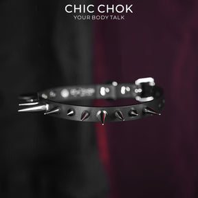 CHICCHOK Thorn Wasteland Genuine Leather Choker | Gothic Punk Rock Asymmetric Spike Collar | Luxury Heavy Metal Motorcycle Biker Subversive Jewelry