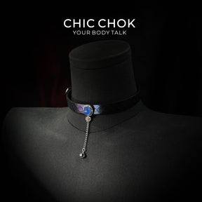 CHIC CHOK Purple Leather Necklace – Blue Gemstone Pendant and Tassel Chain, A Bold Fashion Item