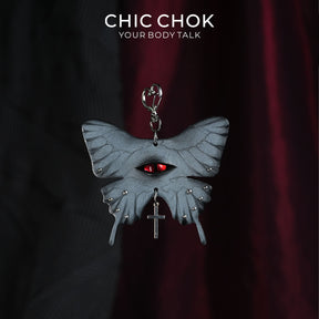 CHICCHOK Occult Psych-Butterfly Leather Pendant | Gothic Glass Eye Brooch Pin | Creepy Cute Taxidermy Cyber Punk Bag Charm