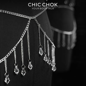 CHICCHOK Tears of the Siren | Ensemble chaîne de corps en cristal argenté | Harnais superposé & bijou de taille