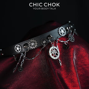 CHICCHOK Gear Prologue Genuine Leather Choker | Steampunk Industrial Gear Collar | Heavy Cyberpunk Multilayer Chain Subversive Body Armor