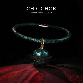 CHIC CHOK The Orchid’s Gaze Teal Snake-Texture Collar with Silent Bell Pendant - CHICCHOK - Choker