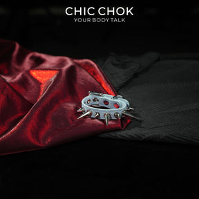 CHICCHOK Mist Isle Covenant Denim Spiked Bracelet | Gothic Light Blue Washed Canvas Cuff | Y2K Cyberpunk Heavy Metal Studded Wristband Body Armor