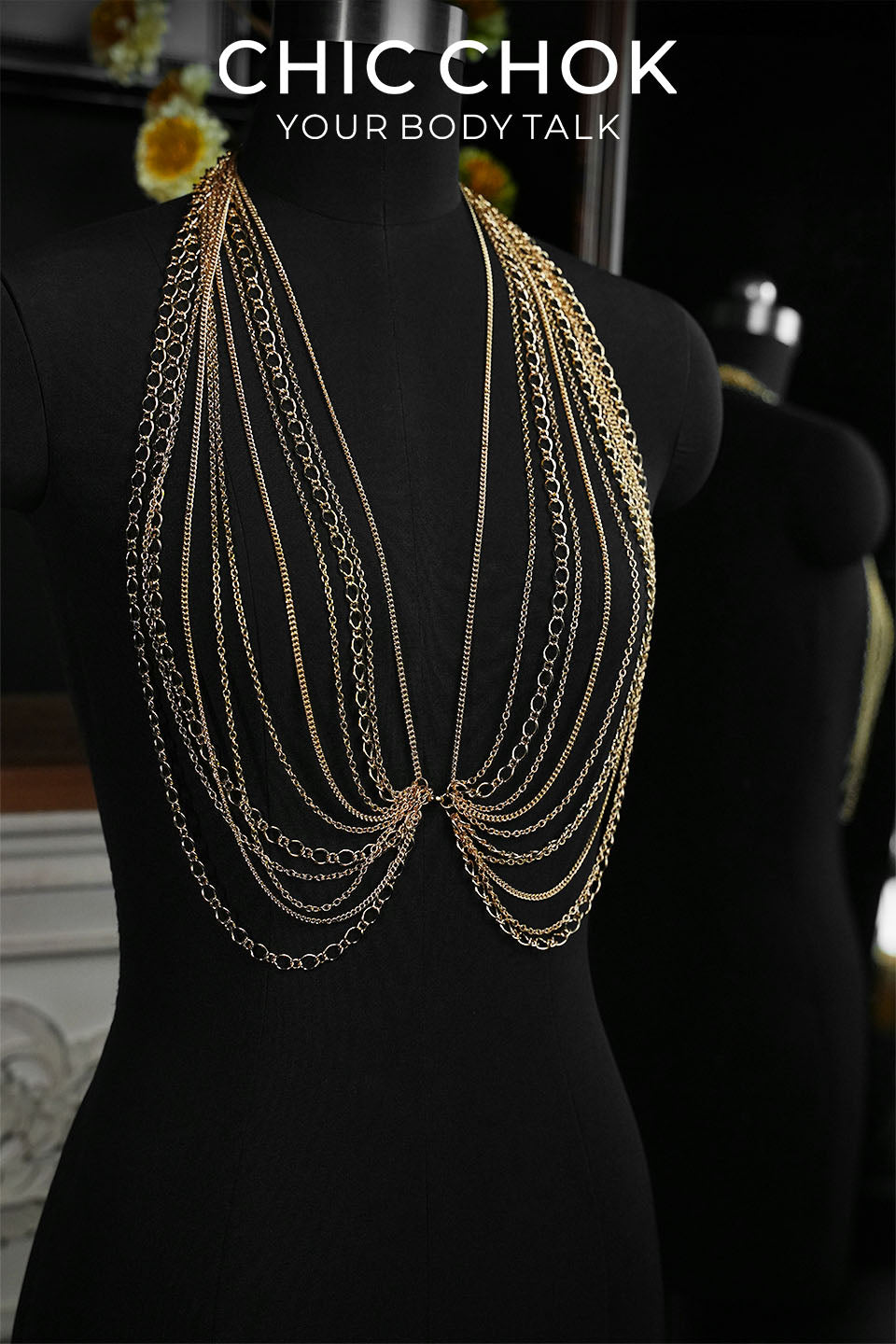 CHICCHOK Golden Wave Mesh Body Chain | 3-Way Multi-Wear Silver Cuban Link Harness | Gothic Luxury Beachwear Festival Waist Back Jewelry