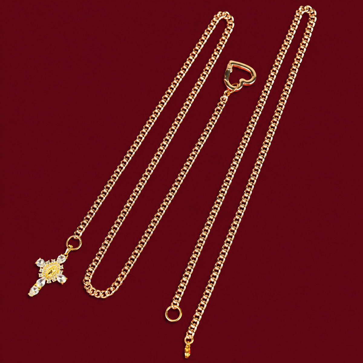 CHICCHOK Sacred Heart Emerald Shadow naszyjnik Y-lariat | Pozłacany barokowy choker z krzyżem | Luksusowa gotycka biżuteria body z cyrkonią