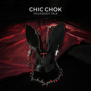 CHICCHOK Contract Bunny | Gothic Cross Leather Necklace | Punk Rock Bag Charm
