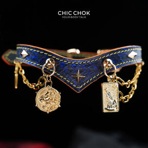CHICCHOK Astral Sequence Zodiac Choker Collection | Custom Genuine Cowhide & Snakeskin Collar | 12 Astrology Tarot Heavy Metal Neckwear