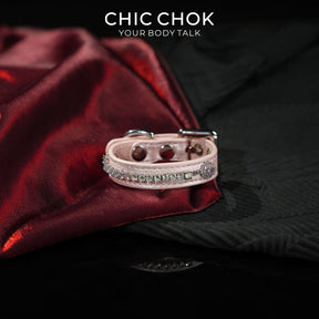 CHICCHOK Starfall Pink Corner Satin Bracelet | Gothic Glossy Pink Rhinestone Cuff | Coquette Y2K Pastel Goth Subversive Choker Wristband for Sensitive Skin
