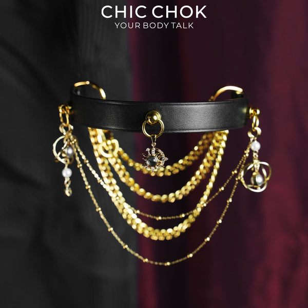 CHICCHOK Solar Orbit Tarot Leather Choker | Gothic Sun God Amethyst Pe