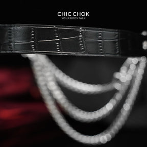 CHICCHOK "The Asphyxia" Croc-Embossed Leather Choker | Triple Layered Stainless Steel Chains | Dark Luxury Heavy Metal Neckwear