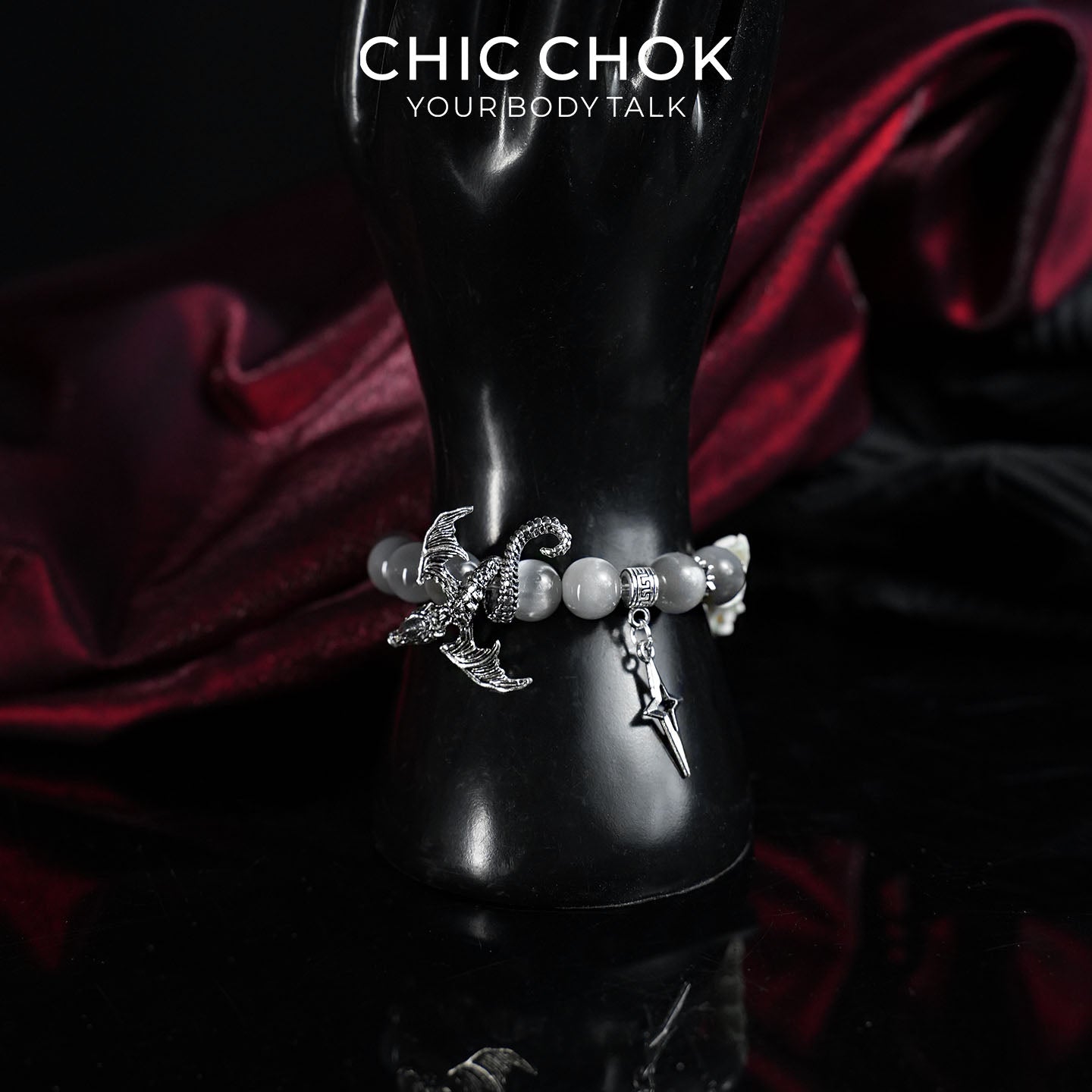 CHICCHOK Dragon Bone Star Vow Bracelet | Genuine Snake Vertebrae Opal Jewelry | Gothic Dragon Whimsical Charm