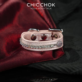 CHICCHOK Starfall Pink Corner Satin Bracelet | Gothic Glossy Pink Rhinestone Cuff | Coquette Y2K Pastel Goth Subversive Choker Wristband for Sensitive Skin