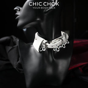 CHICCHOK Sanctuary of Chaos | White Leather Lace Choker | Gothic D-Ring Collar