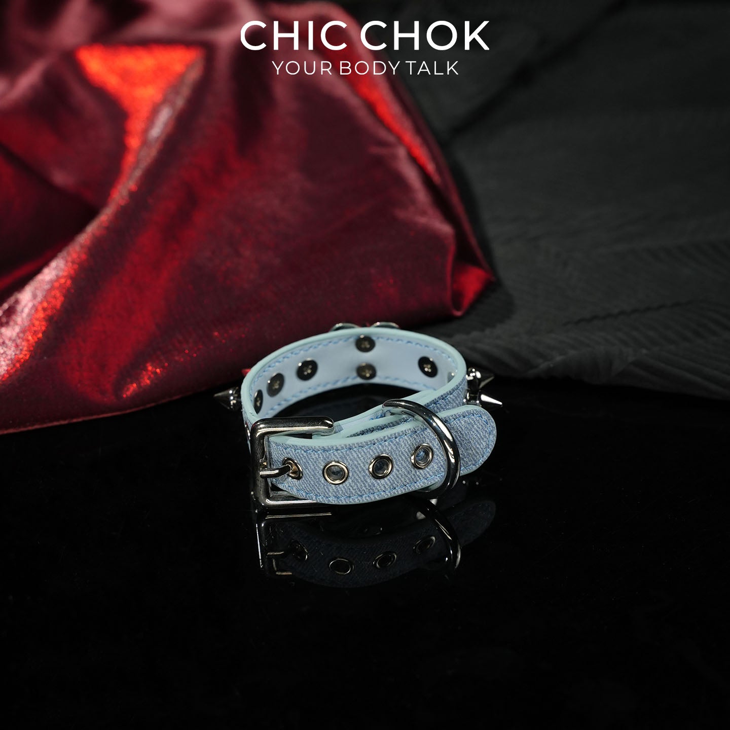 CHICCHOK Blues Prison Oath Denim Bracelet | Gothic Distressed Blue Washed Canvas Cuff | Y2K Cyberpunk Double Strap Studded Wristband Body Armor