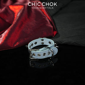 CHICCHOK Blues Prison Oath Denim Bracelet | Gothic Distressed Blue Washed Canvas Cuff | Y2K Cyberpunk Double Strap Studded Wristband Body Armor