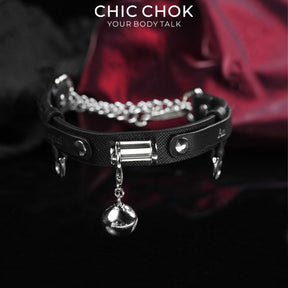 CHICCHOK Cold Silver Bell | Top-Grain Genuine Leather Bell Collar | Minimalist Dark Goth Choker