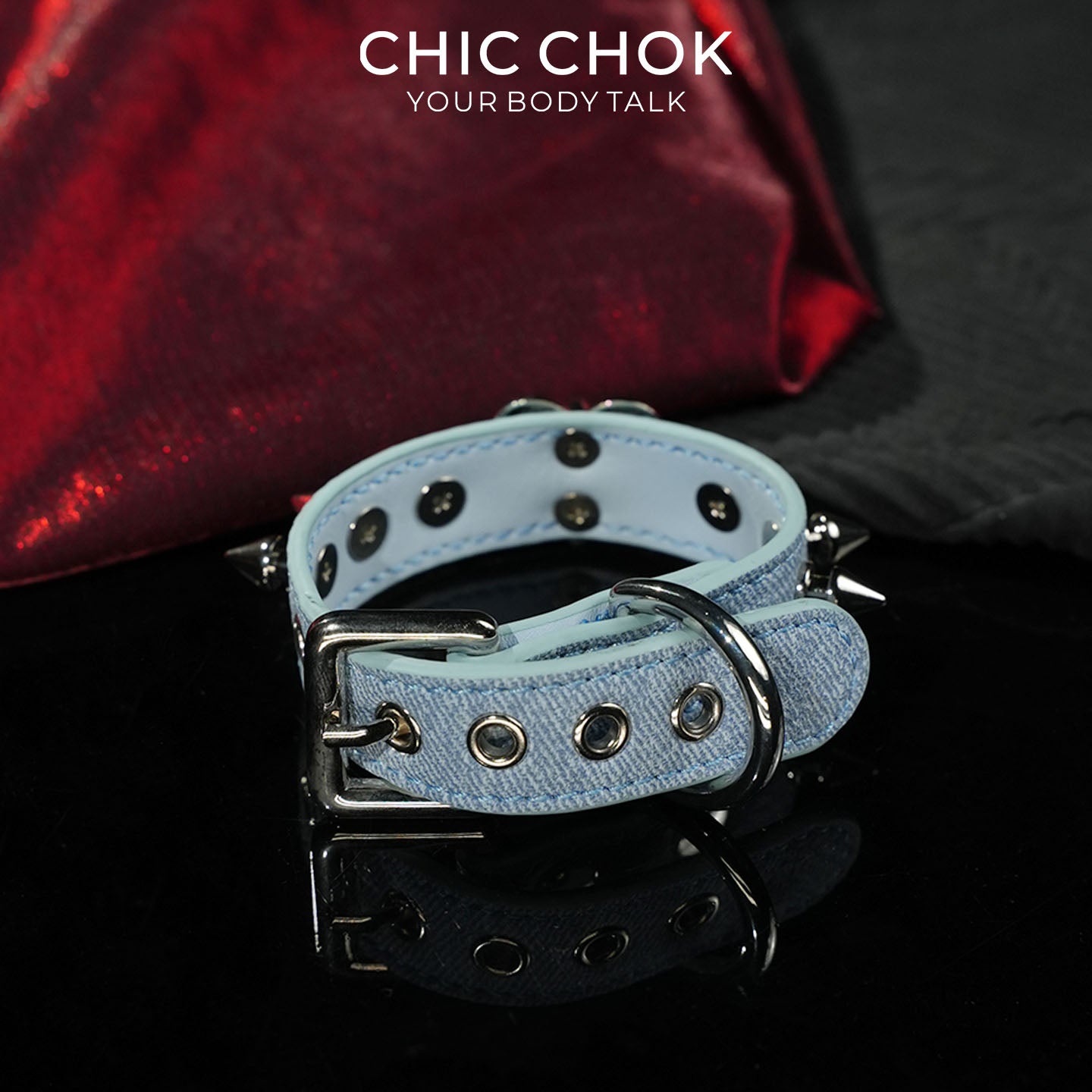 CHICCHOK Blues Prison Oath Denim Bracelet | Gothic Distressed Blue Washed Canvas Cuff | Y2K Cyberpunk Double Strap Studded Wristband Body Armor