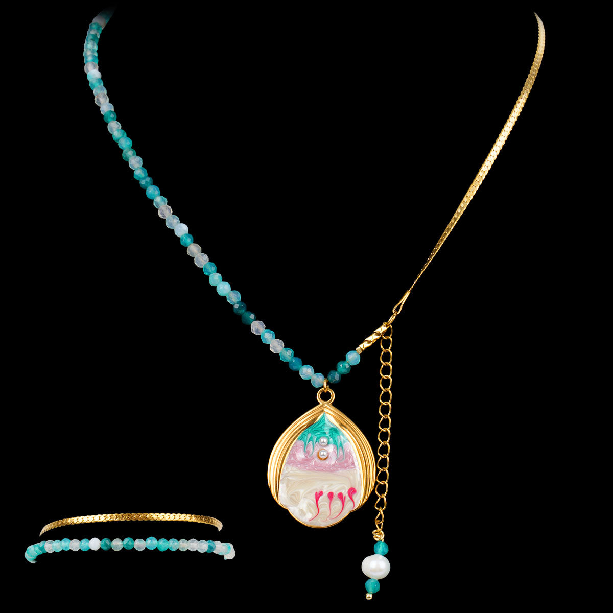 CHICCHOK Bohemian Enamel Ocean Beaded Necklace & Bracelet Set | Asymmetric Star Moon Pendant | Summer Beach Resort Y2K Jewelry